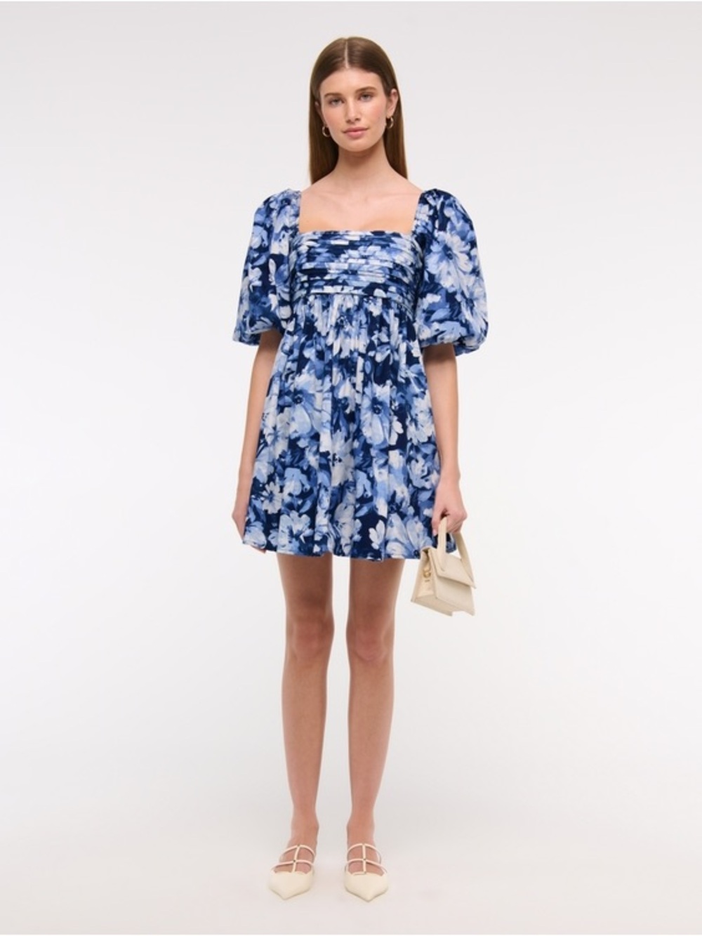 The A&F Emerson Poplin Puff Sleeve Mini Dress in blue floral size XL NWT NEW